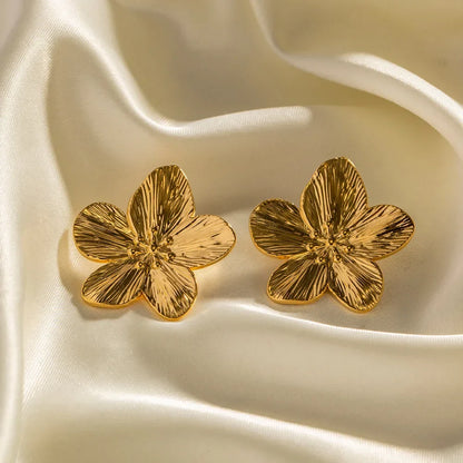 Flora Gold Flower Earrings – Stainless Steel Statement Studs - Maison Quin