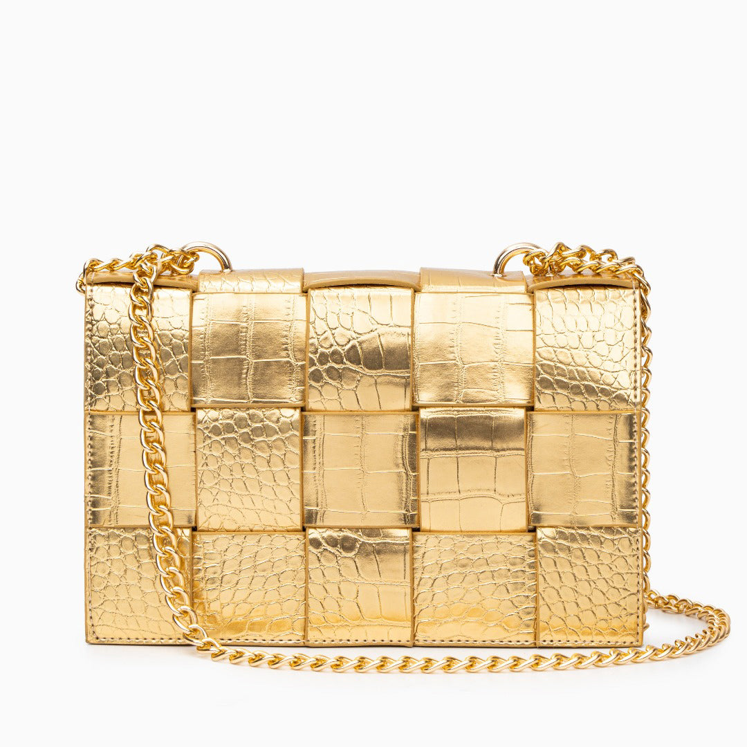 Ava Gold Chain Crossbody Bag – Luxe Croc-Embossed Handbag - Maison Quin