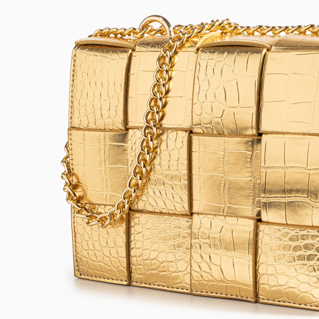 Ava Gold Chain Crossbody Bag – Luxe Croc-Embossed Handbag - Maison Quin